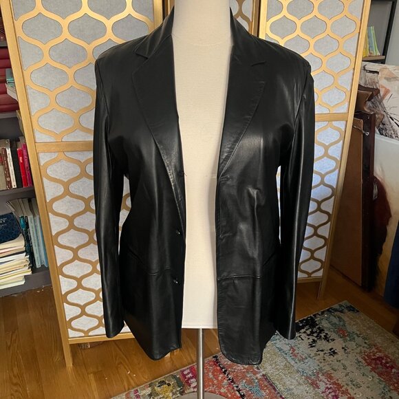 Fratelli Rossetti Mens Size 52 Black 100% Leather Single Breasted Blazer Jacket - Picture 2 of 16